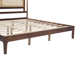 King Size Solid Wooden Bed with Rattan Headboard