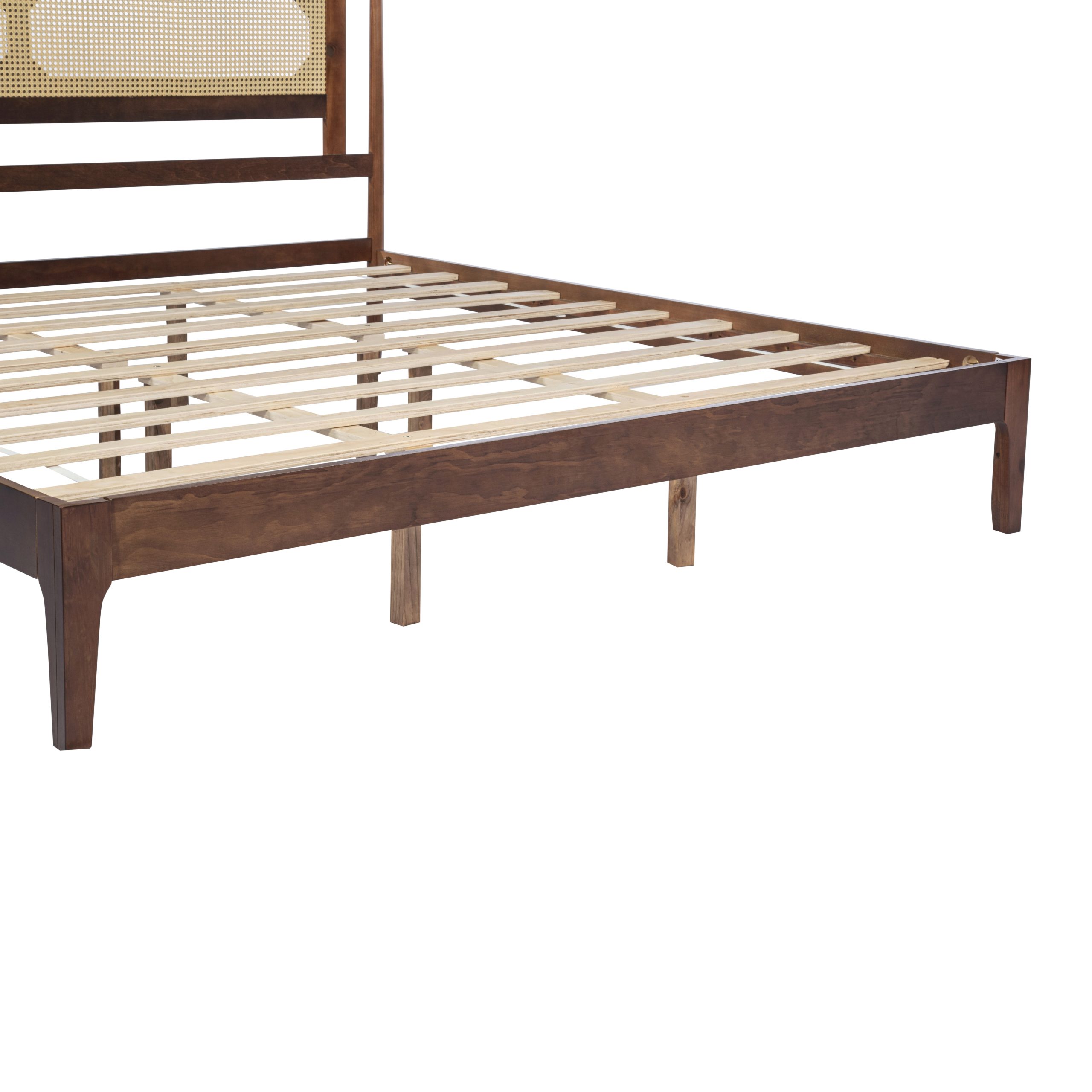 King Size Solid Wooden Bed with Rattan Headboard