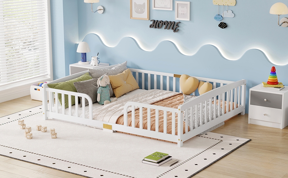 Queen Size Floor Fence Bed with Central Entrance