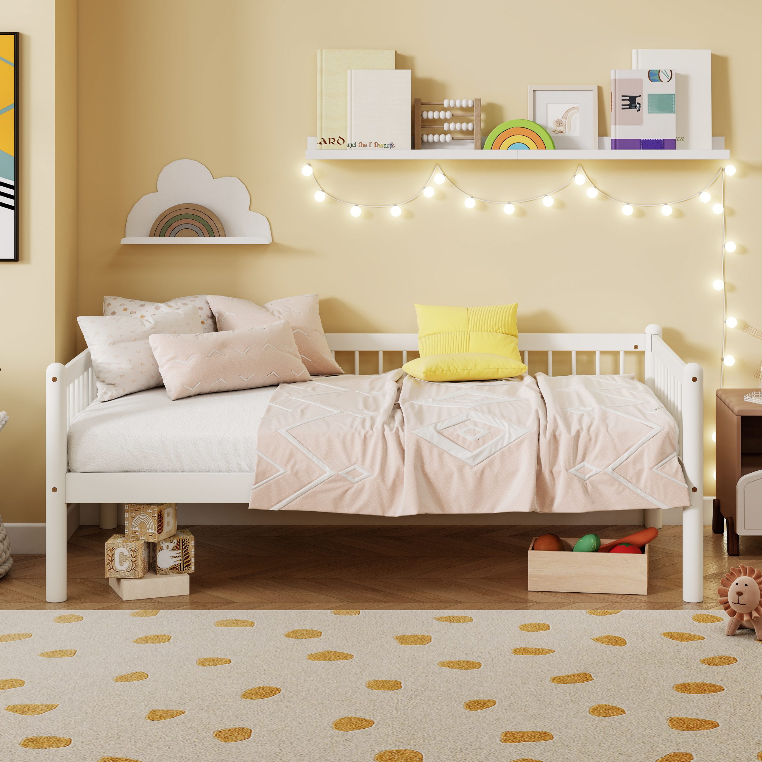 Twin Pine Wood Daybed With 3-Side Guardrails & 10 Support Slats