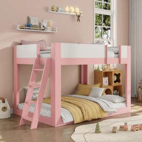 Full Size Low Convertible Bunk Bed With Reversible Ladder And Safety Guardrails