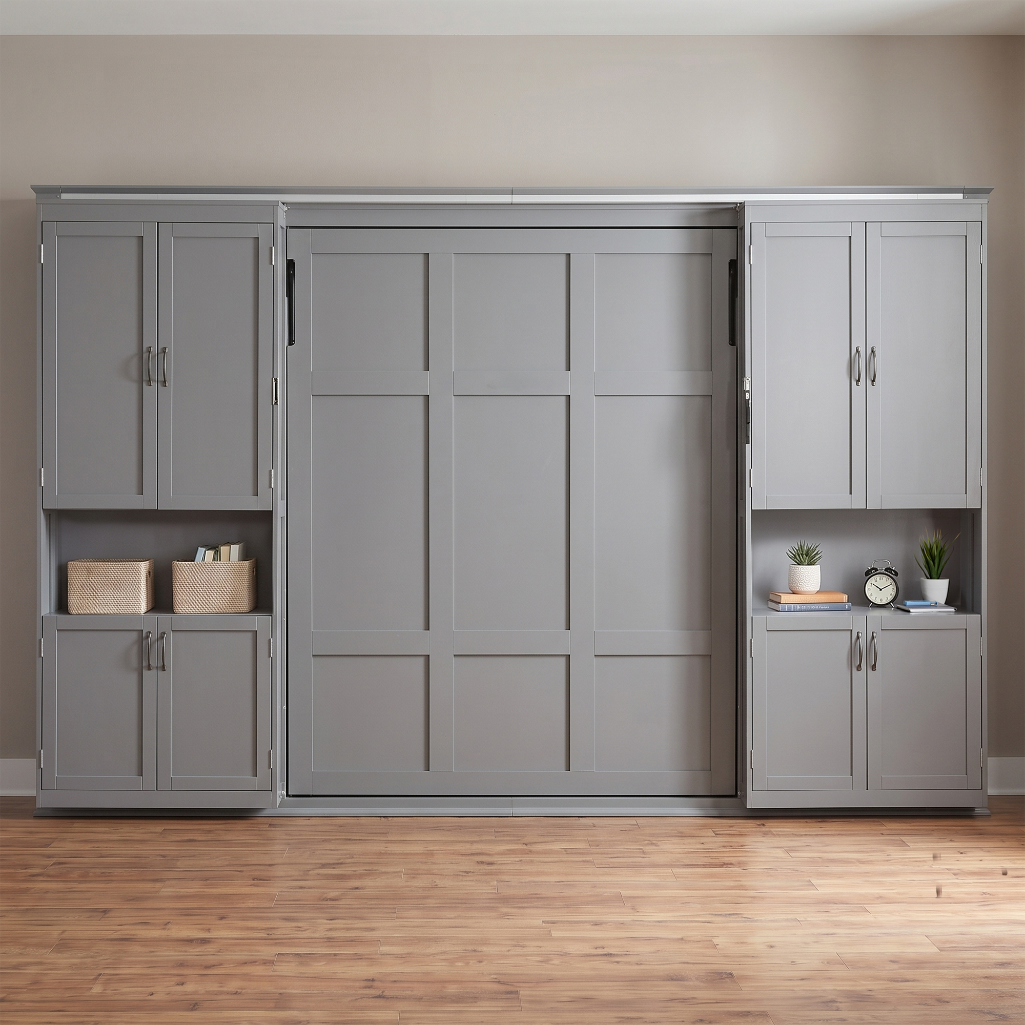 Queen-size Murphy Bed with Dual Sliding Storage Cabinets