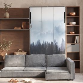 Twin Murphy Bed with Storage Cabinet, Open Shelving & USB Port, Large Sofa Front