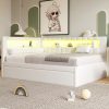 Upholstered Full Size Platform Bed with Trundle, USB Ports and LED Belt