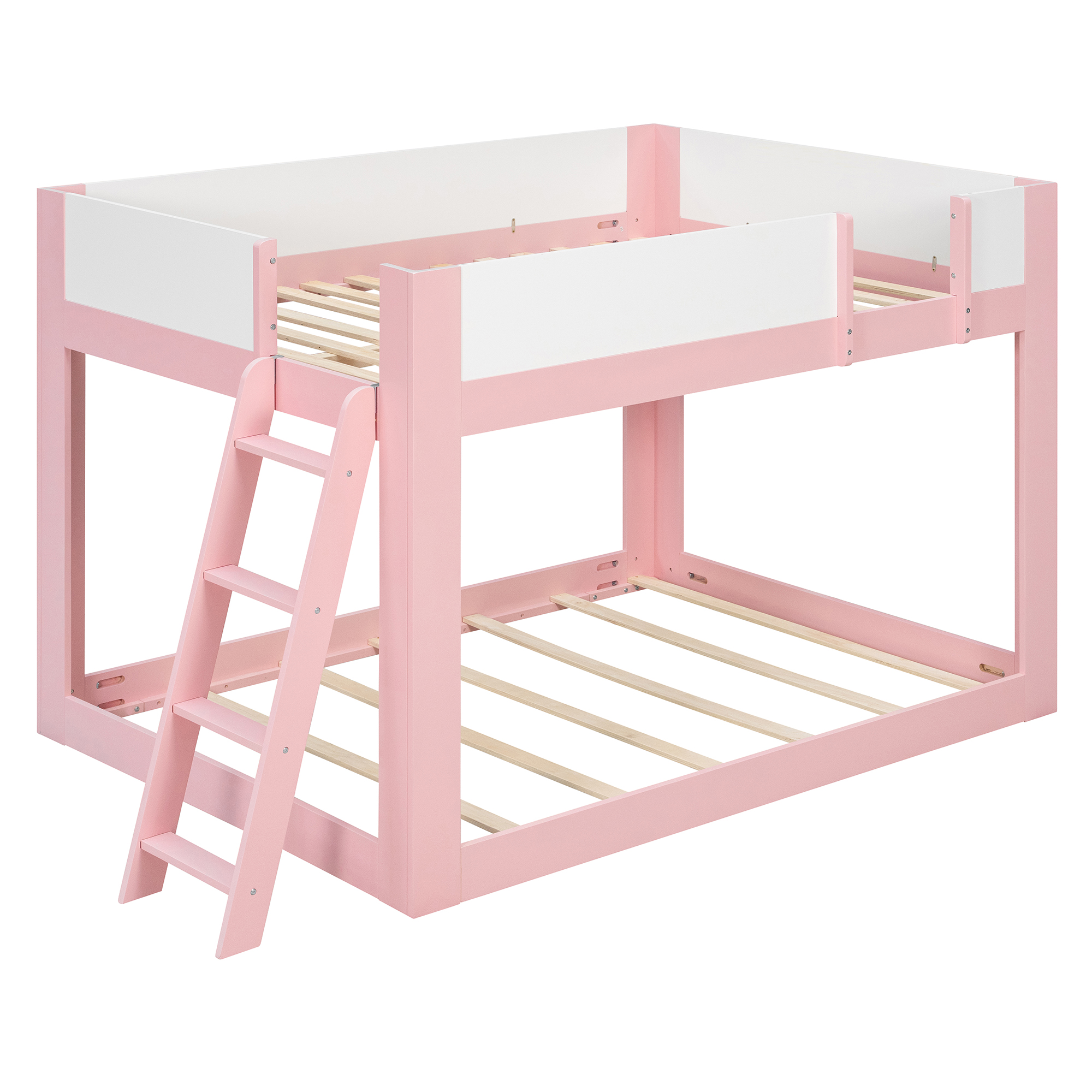 Full Size Low Convertible Bunk Bed With Reversible Ladder And Safety Guardrails