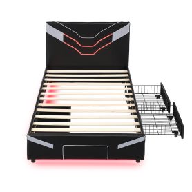 Twin Size Upholstered Gaming Bed Frame with LED Lights