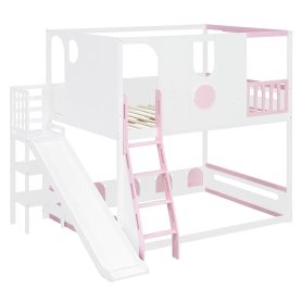 Full Size Kids Loft Bed With Slide, Storage Shelves And Guardrails