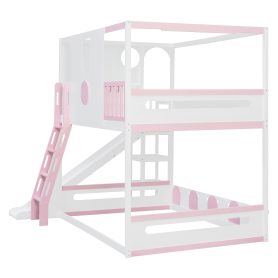 Full Size Kids Loft Bed With Slide, Storage Shelves And Guardrails