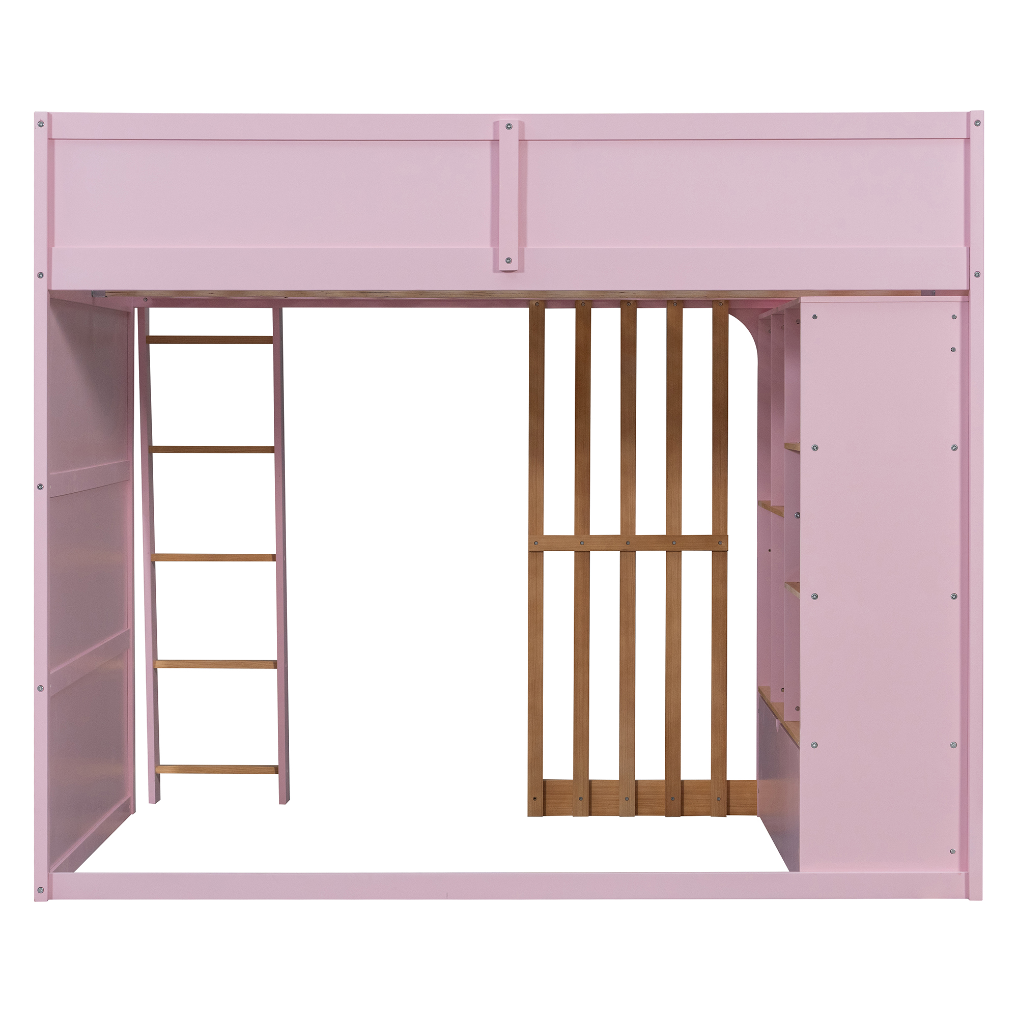 Full Size Wooden High Sleeper Loft Bed with Ladder and Storage Shelves