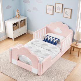 Boucle Fabric Twin Size Cloud Bed with Safety Guardrail