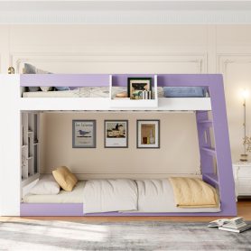 Twin Over Twin XL Bunk Bed with Storage Shelves & Guardrail Storage Basket