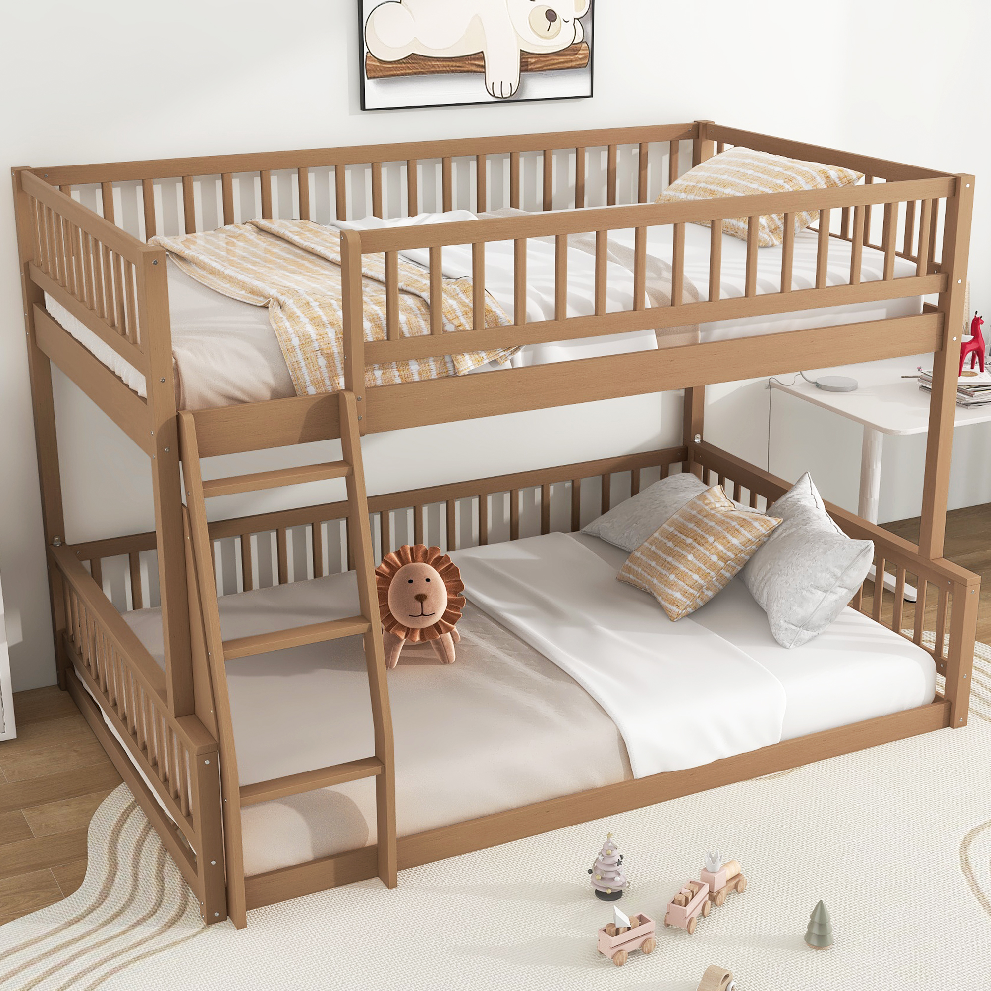 Full XL over Queen Bunk Bed with Ladder and Guardrail
