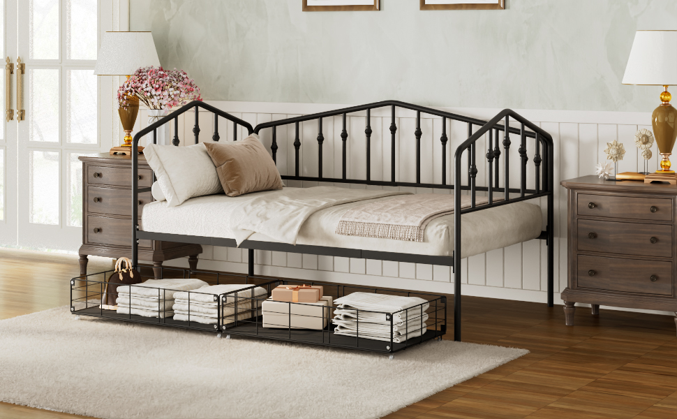 Twin Size Stylish Metal Daybed with 2 Drawers