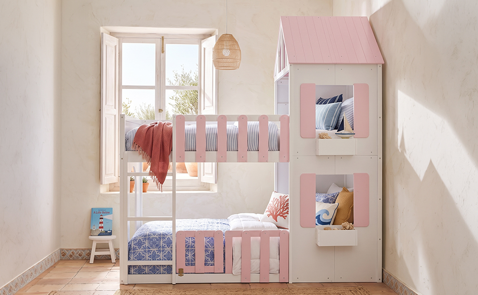 Modern Playful Design Twin Over Twin House Bunk Bed