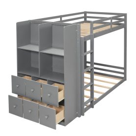 Twin Size Bunk Bed with Drawers, Shelves and Light