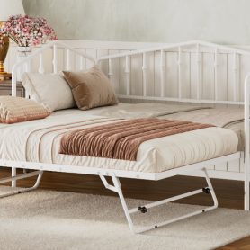 Twin Size Stylish Metal Daybed with Twin Size Adjustable Trundle