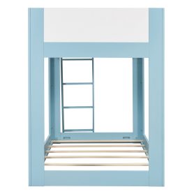 Twin Size Low Convertible Bunk Bed With Reversible Ladder And Safety Guardrails