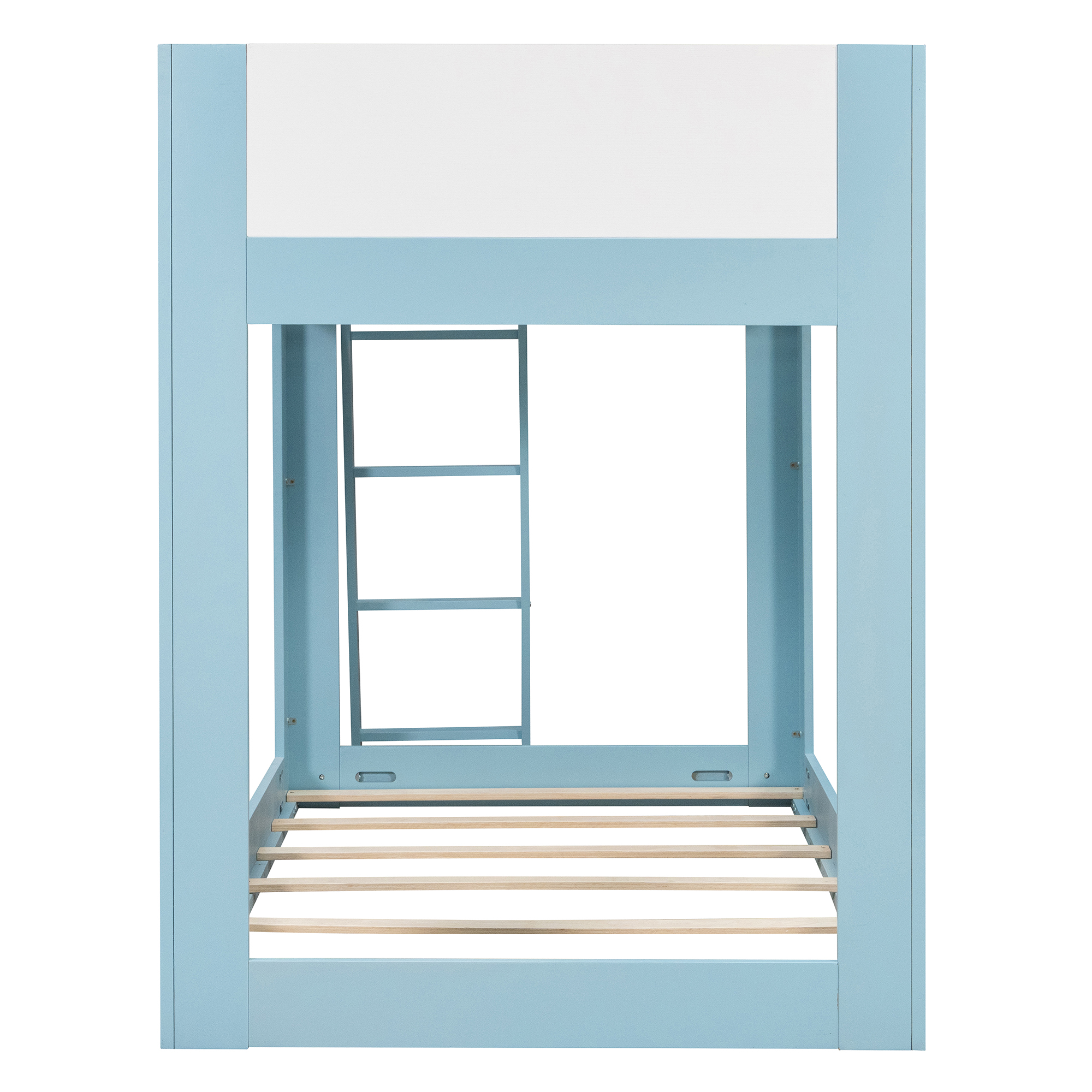 Twin Size Low Convertible Bunk Bed With Reversible Ladder And Safety Guardrails