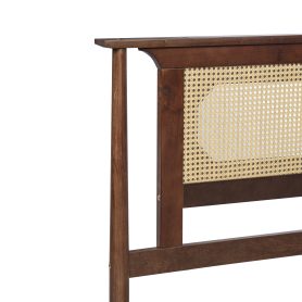 King Size Solid Wooden Bed with Rattan Headboard