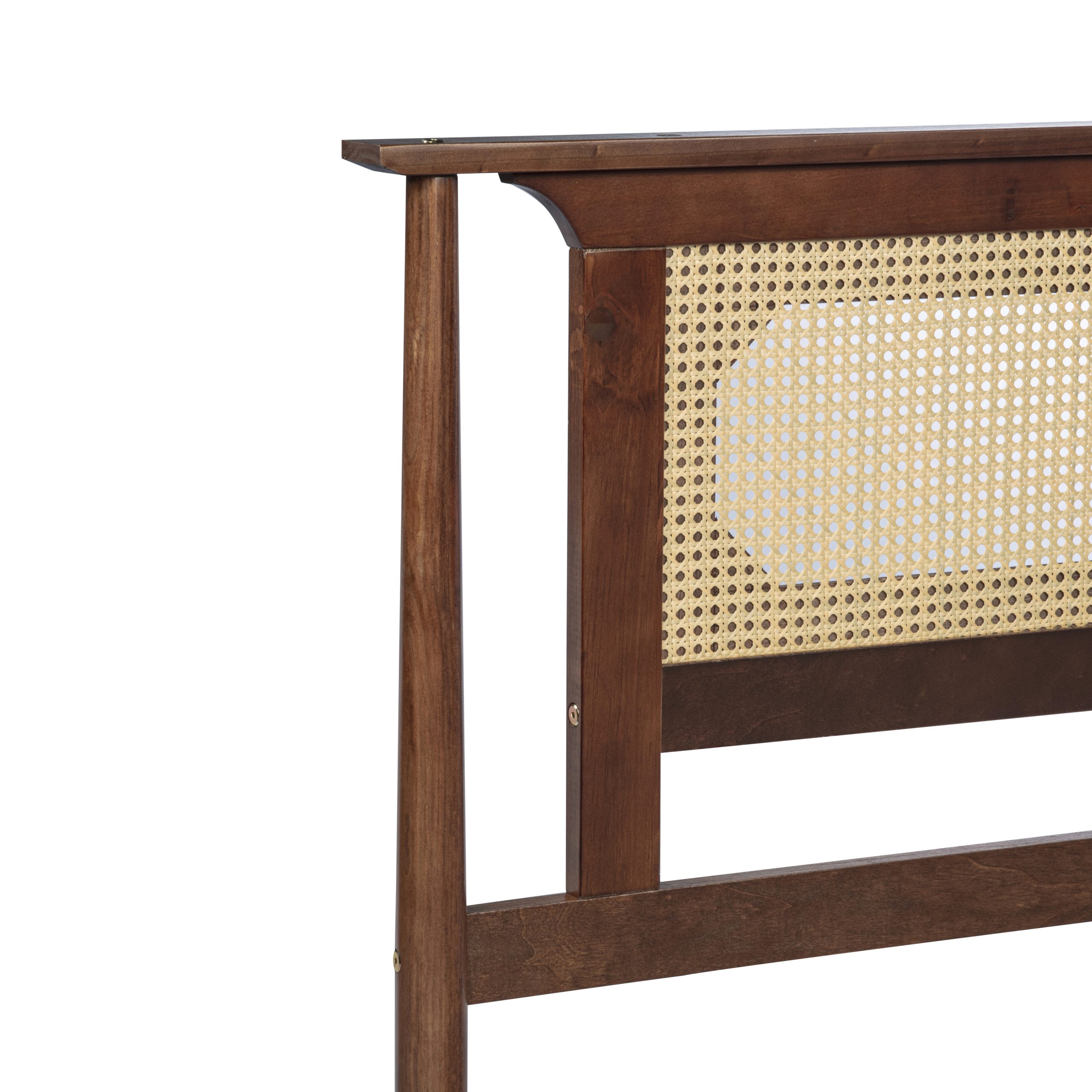King Size Solid Wooden Bed with Rattan Headboard