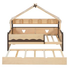 Twin Size House-Shaped Daybed with Built-In Bookshelf and Trundle
