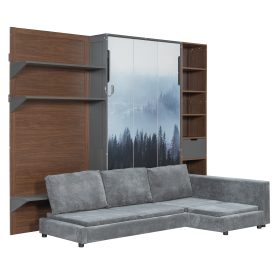 Twin Murphy Bed with Storage Cabinet, Open Shelving & USB Port, Large Sofa Front