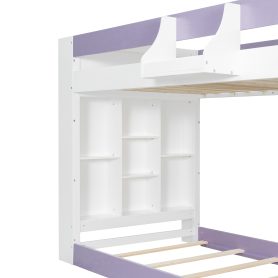 Twin Over Twin XL Bunk Bed with Storage Shelves & Guardrail Storage Basket