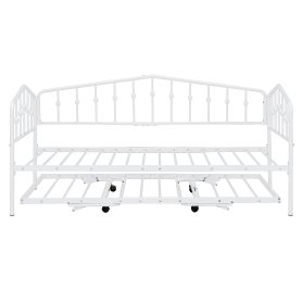 Twin Size Stylish Metal Daybed with Twin Size Adjustable Trundle