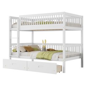 Twin Over Twin Pine Wood Bunk Bed With 2 Drawers, Convertible into 2 Twin Beds