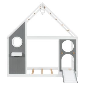 Wooden Playhouse Design Platform Bed with Front Panel and Slide