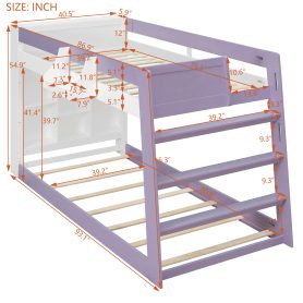 Twin Over Twin XL Bunk Bed with Storage Shelves & Guardrail Storage Basket