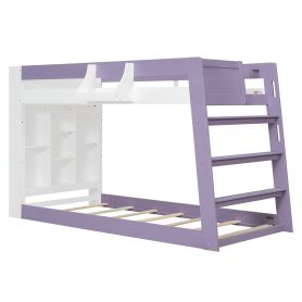Twin Over Twin XL Bunk Bed with Storage Shelves & Guardrail Storage Basket