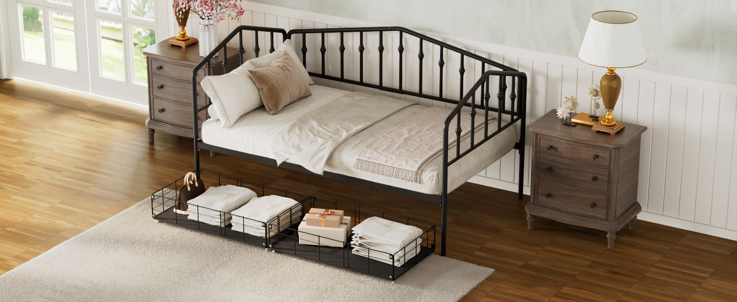 Twin Size Stylish Metal Daybed with 2 Drawers