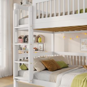 Twin Over Twin Pine Wood Bunk Bed With 2 Drawers, Convertible into 2 Twin Beds