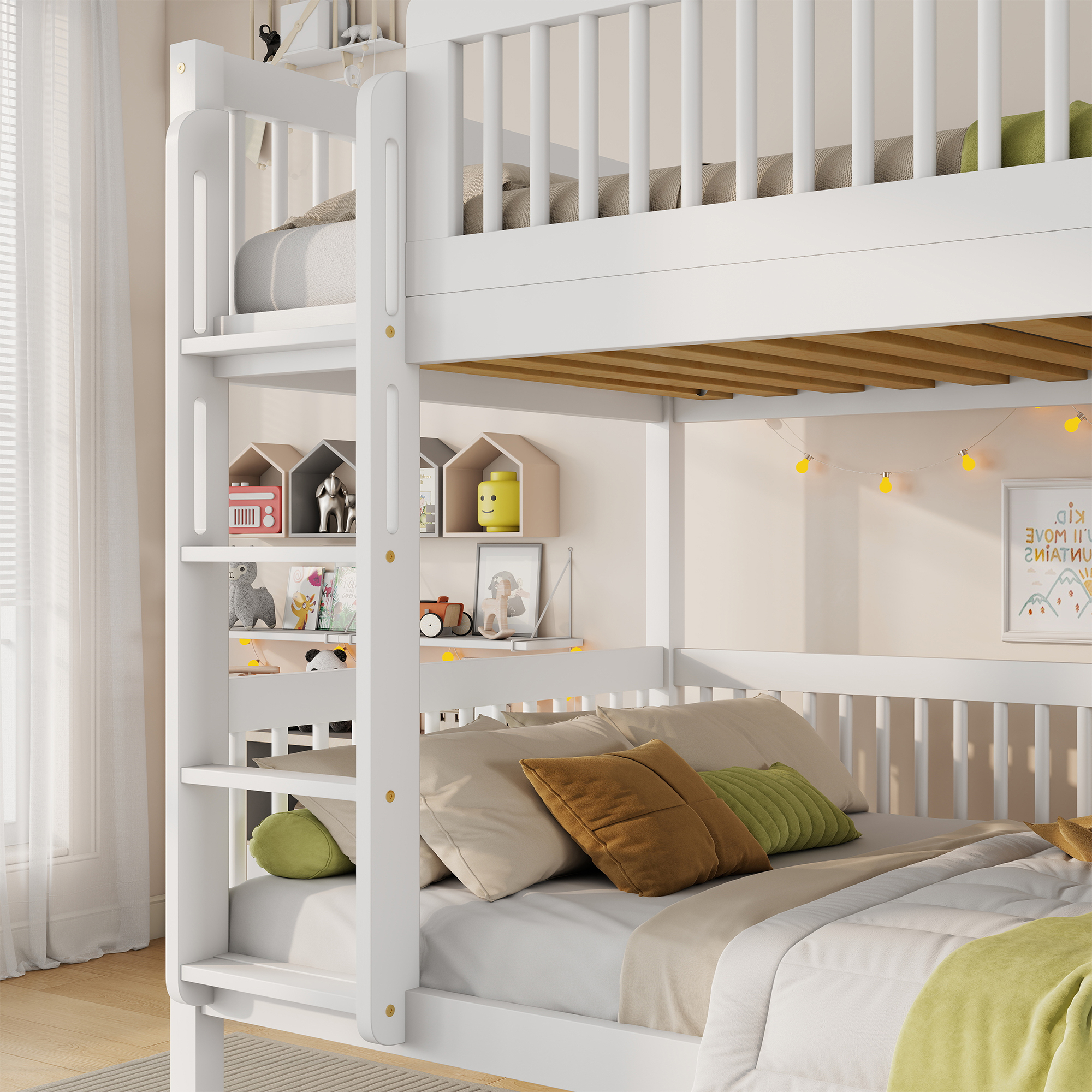 Twin Over Twin Pine Wood Bunk Bed With 2 Drawers, Convertible into 2 Twin Beds