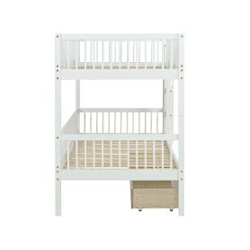Twin Over Twin Pine Wood Bunk Bed With 2 Drawers, Convertible into 2 Twin Beds