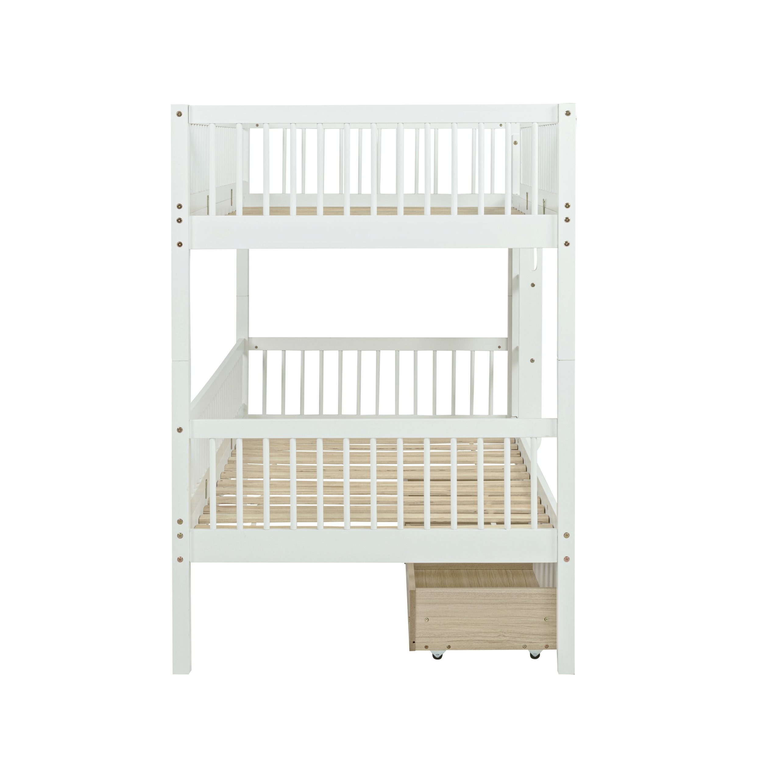 Twin Over Twin Pine Wood Bunk Bed With 2 Drawers, Convertible into 2 Twin Beds