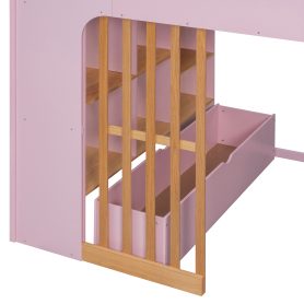 Full Size Wooden High Sleeper Loft Bed with Ladder and Storage Shelves