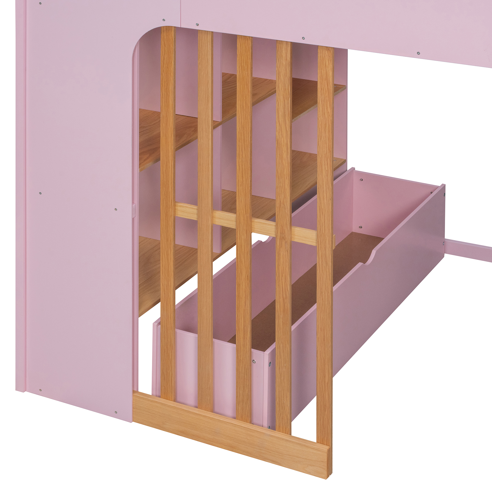Full Size Wooden High Sleeper Loft Bed with Ladder and Storage Shelves