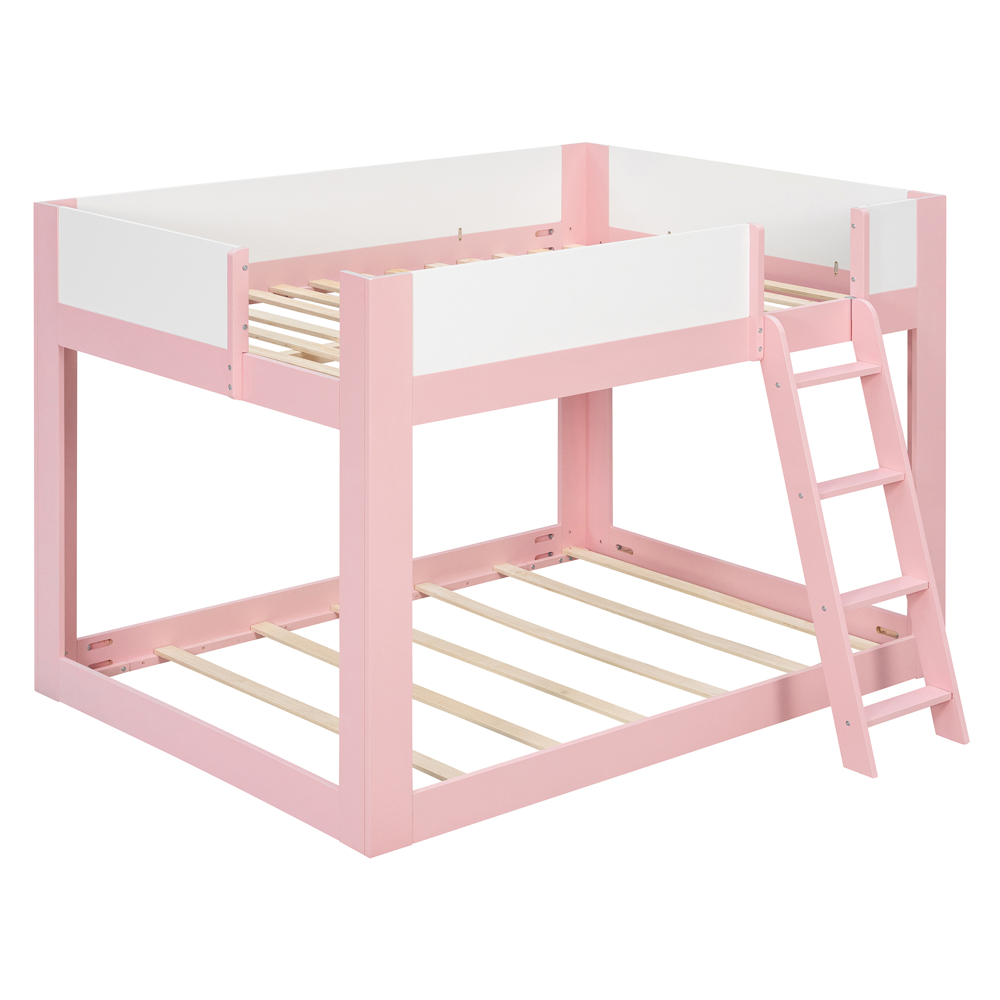 Full Size Low Convertible Bunk Bed With Reversible Ladder And Safety Guardrails