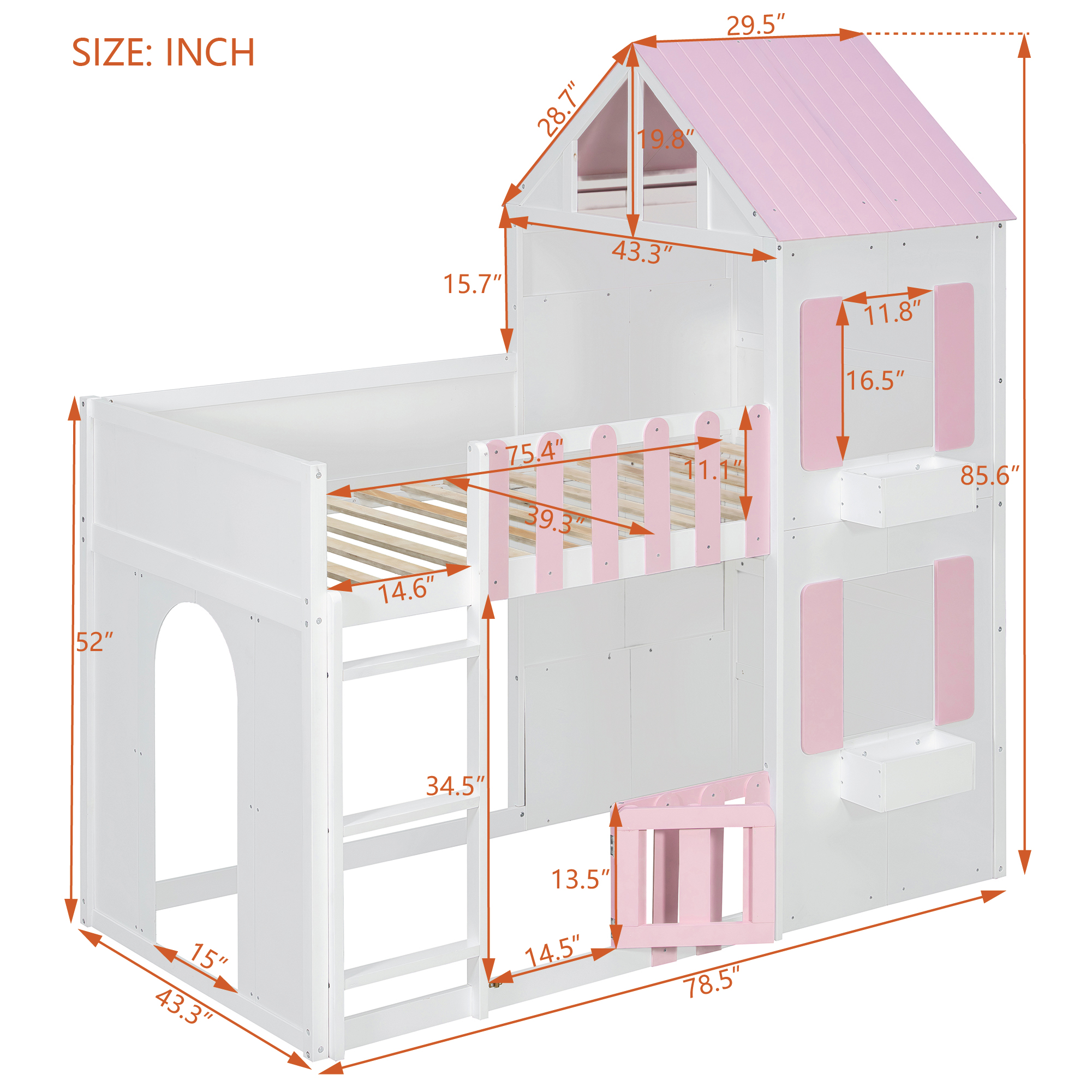 Modern Playful Design Twin Over Twin House Bunk Bed