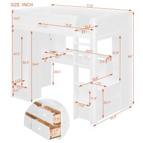 Twin Size Solid Wood Loft Bed With L-Shaped Desk, Storage Cabinet and Wardrobe