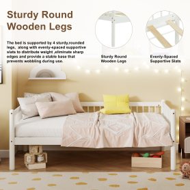 Twin Pine Wood Daybed With 3-Side Guardrails & 10 Support Slats