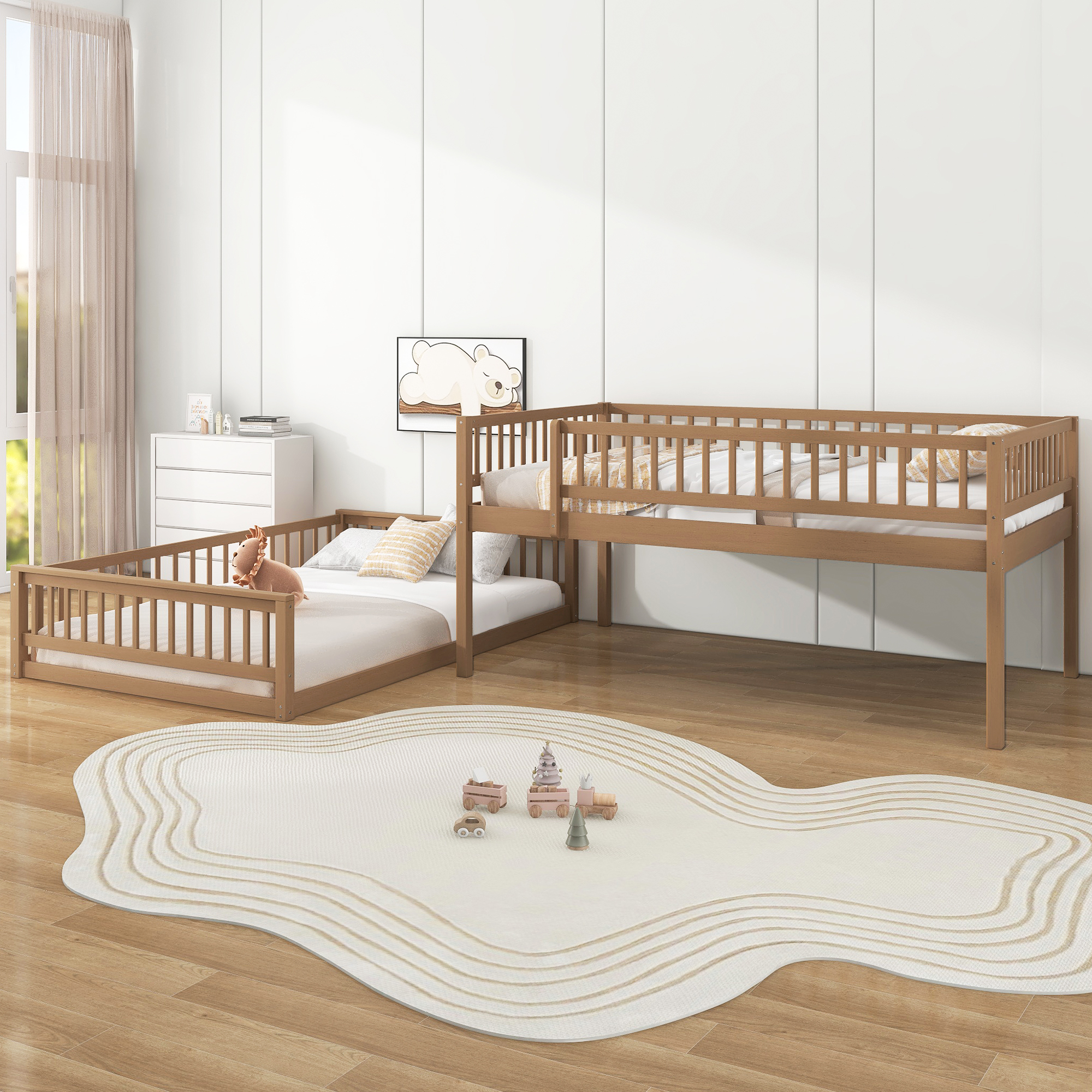 Full XL over Queen Bunk Bed with Ladder and Guardrail