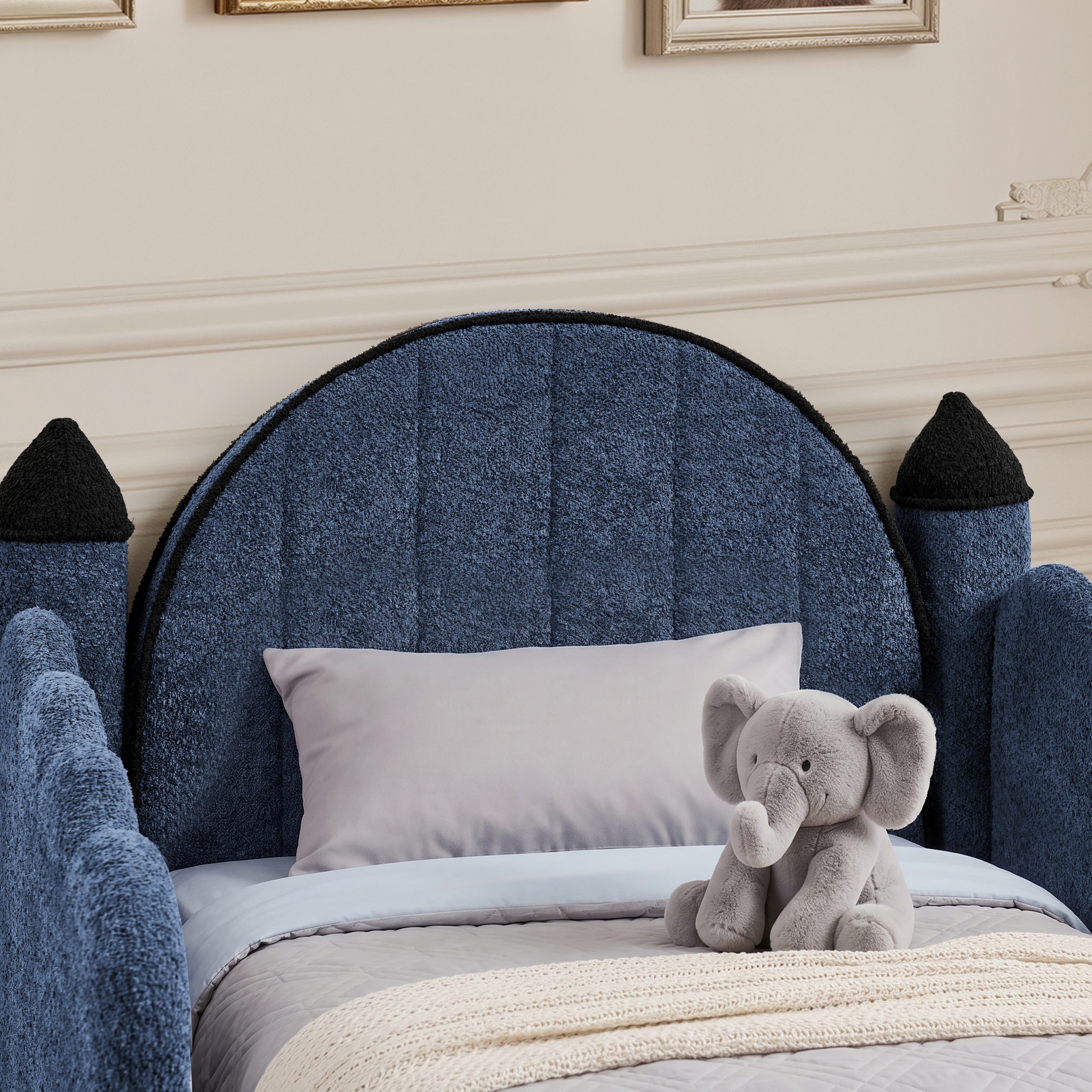 Twin Size Castle Bed with Safety Guardrail and Curtain