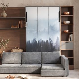Twin Murphy Bed with Storage Cabinet, Open Shelving & USB Port, Large Sofa Front