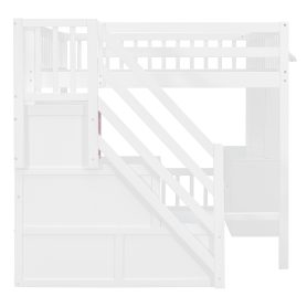 Full Size Loft Bed with Storage Steps, LED Light, Under Bed Cabinets
