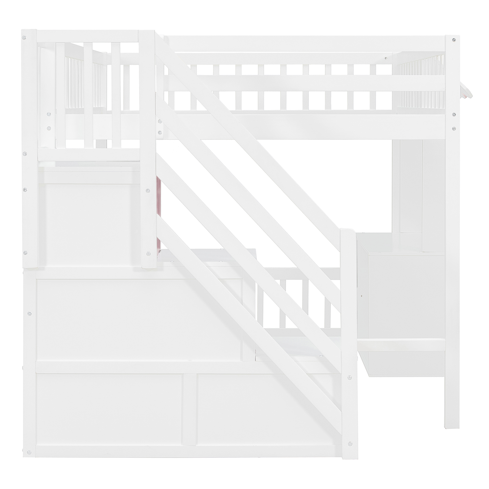 Full Size Loft Bed with Storage Steps, LED Light, Under Bed Cabinets