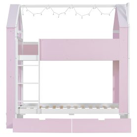 Twin Over Twin House Bed with Storage Drawers & Shelves