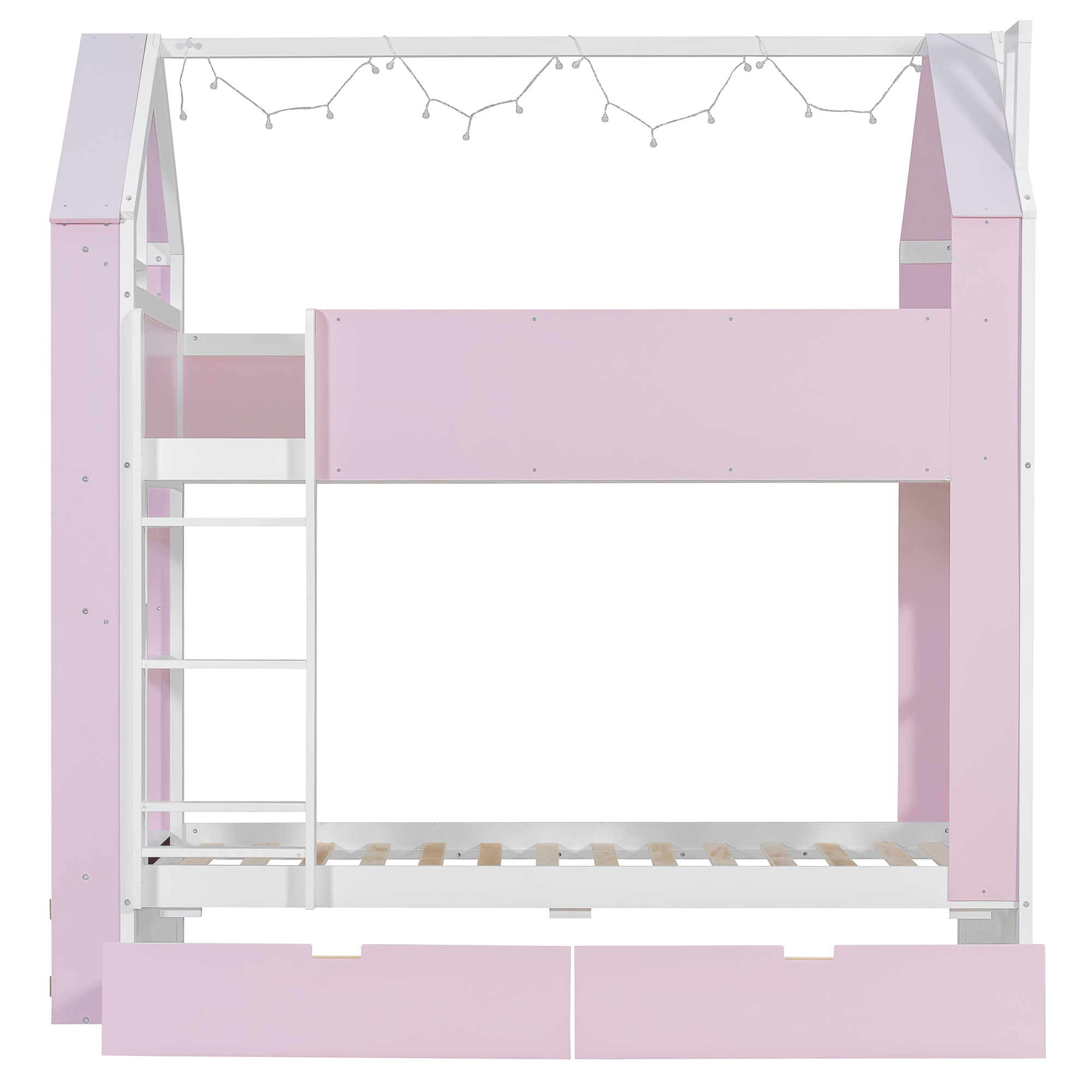 Twin Over Twin House Bed with Storage Drawers & Shelves